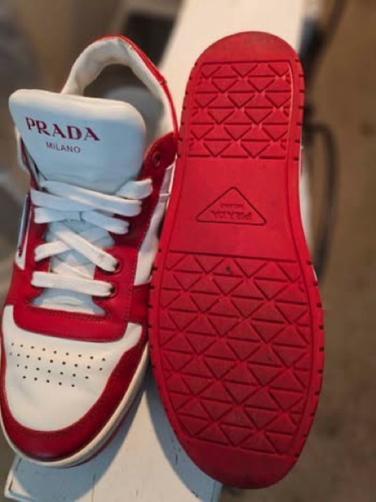 Prada Shoes - Prada White and Red Low-Top Sneakers